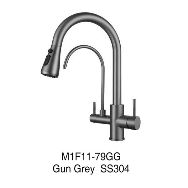 Gun Grey Stainless Steel 3-in-1 Mixer Faucet – Hot, Cold & Filtered Water